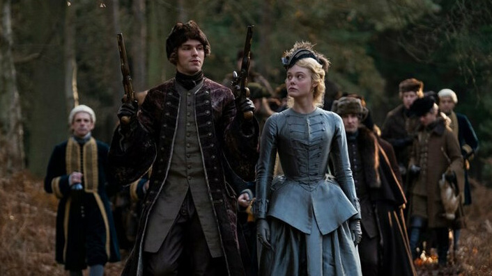 Nicolas Holt and Elle Fanning in The Great Season 1